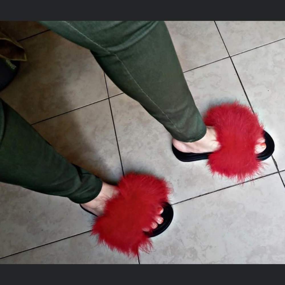 Cherry Red Fur Slides
